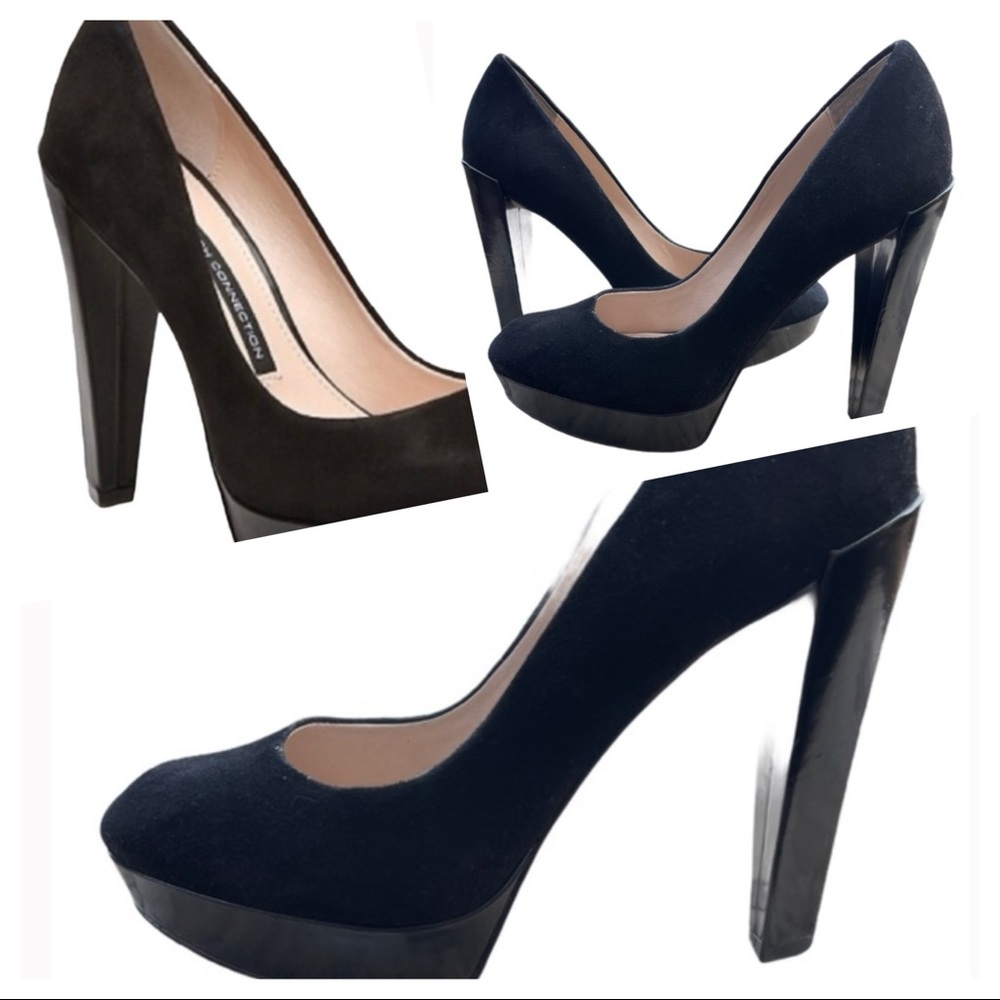 FRENCH CONNECTION NAMBIA PLATFORM PUMPS Black Suede Size 35.5 US 5.5